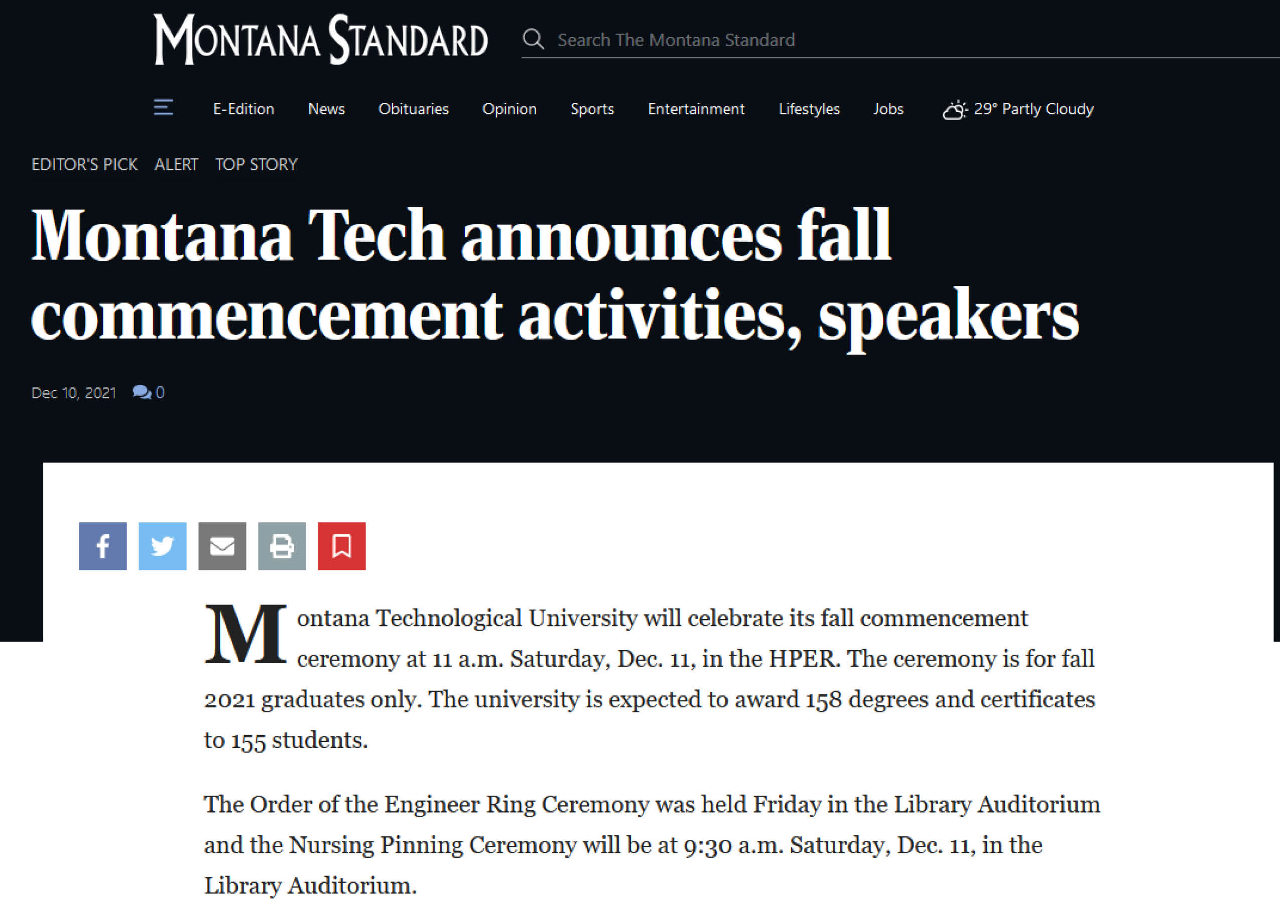 Montana Tech announces fall commencement activities, speakers